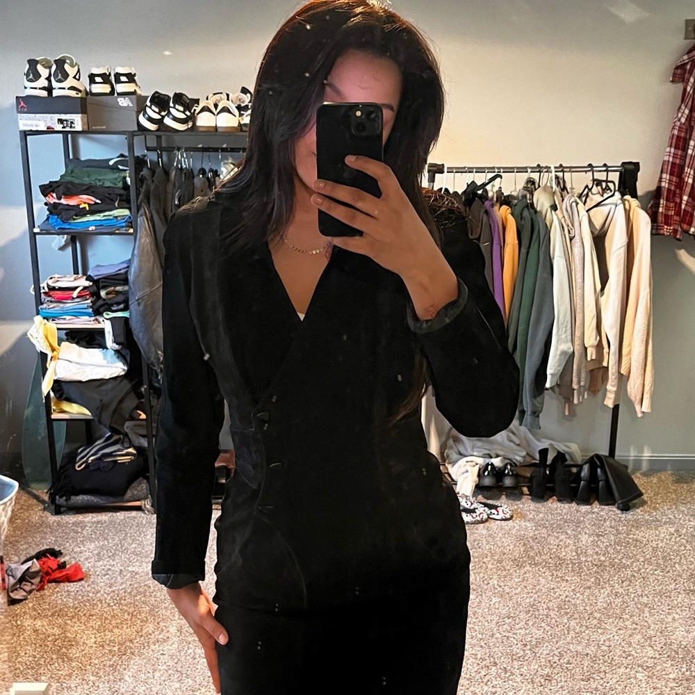 Vintage black suede leather dress by Wilson. Size large.